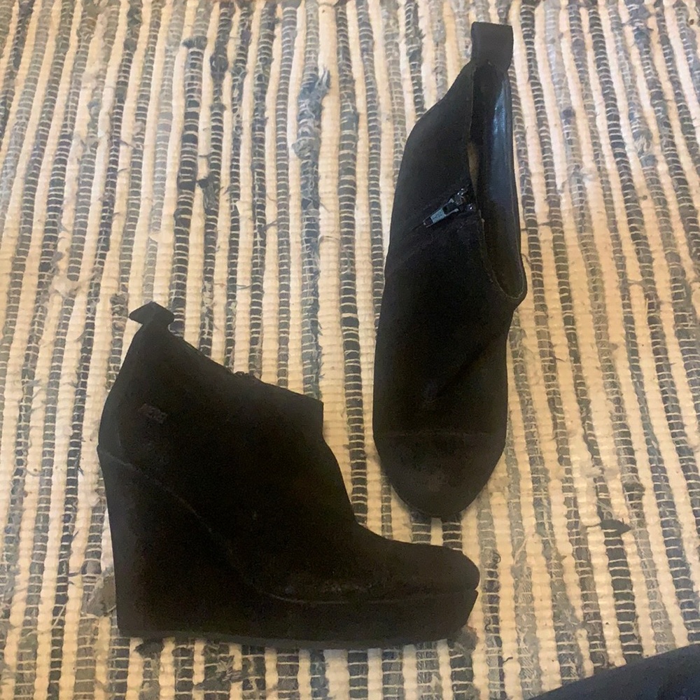 Diesel black suede wedge ankle boots